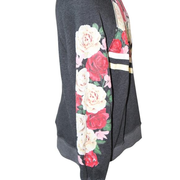 Wildfox Floral Sweatshirt Size S Charcoal Gray Roses Graphic Pullover Cozy Soft - Picture 2 of 5
